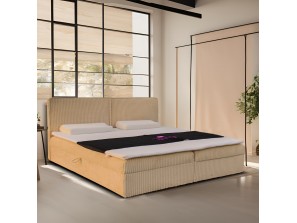 Lit continental capitonné Nature - surélevé avec deux bacs à literie + surmatelas