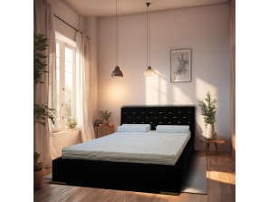 Lit de chambre capitonné Golden avec cadre et conteneur de linge de lit